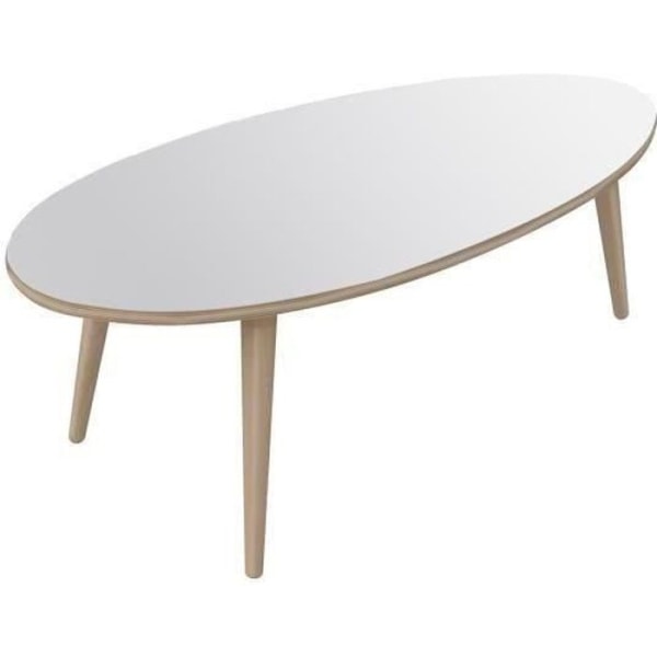 NARVIK Oval skandinavisk stil glansigt vitt soffbord med träben - L 110 x B 55 cm