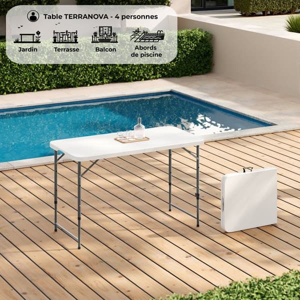 Fällbart receptionsbord för 4, 122 cm, stålram & PEHD-skiva, vit – höjd 58/74 cm Vit one size
