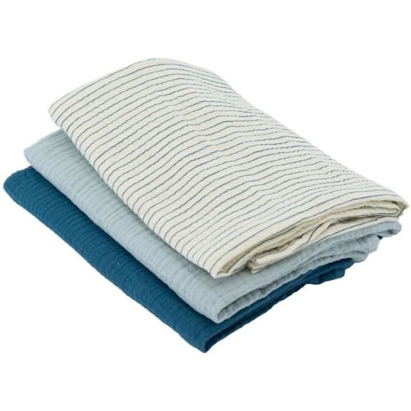 Set med 3 bambu swaddles - DOMIVA - 1 tryckt + 2 vanligt - Indigo blå - 60x60 cm