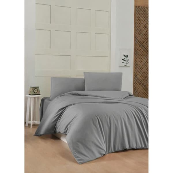 Bäddset - 1 påslakan 220 x 240 cm + 2 örngott 60 x 60 cm - 100% förstärkt bomull - Grå