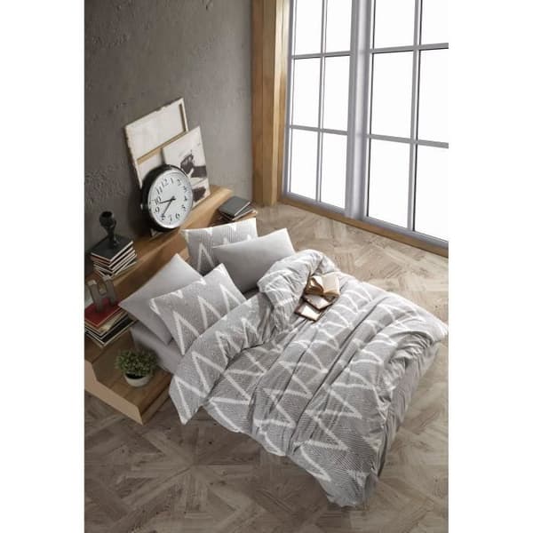 Bäddset - 1 påslakan 220 x 240 cm + 2 örngott 60 x 60 cm - 65% bomull, 35% polyester - Grå