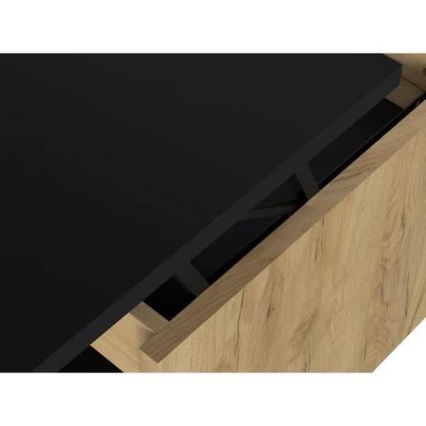 HAPPY Lyftbart soffbord - ek och svart dekor - L 100 x D 50 x H 44 cm