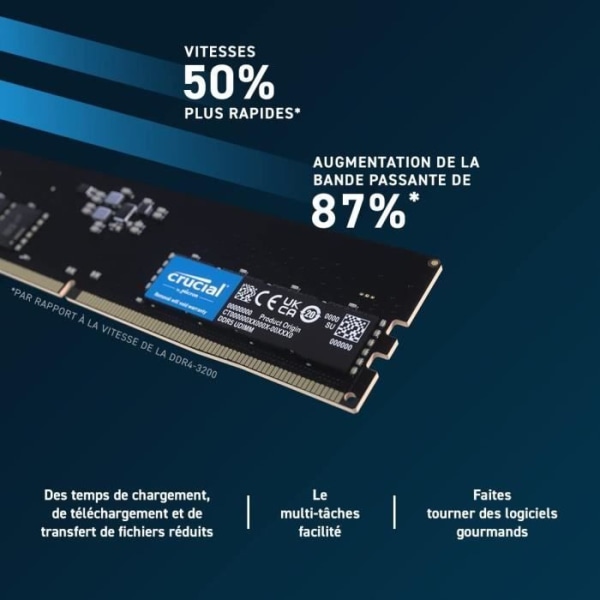 RAM-minne - CRUCIAL - DDR5-4800 UDIMM - 8 GB (CT8G48C40U5)