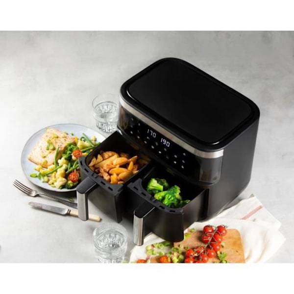 Domo Hot Air Fryer - DO537FR - 2 X 4 L - 85 ° A 200 ° - 8 Automatiska program - L40 X W 40 X H 36 cm