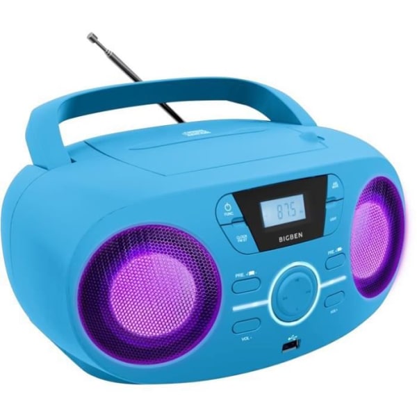 BIGBEN CD61BLUSB bärbar radio Cd usb blå + lysande högtalare