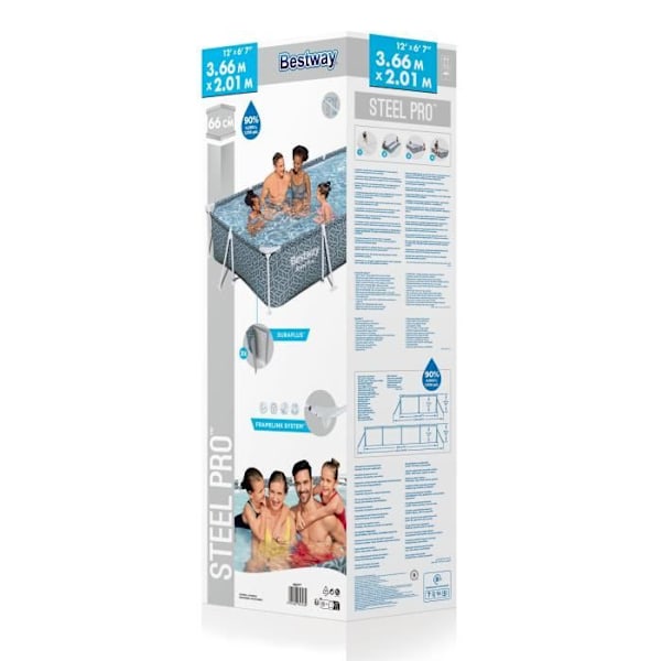 BESTWAY rörformad ovanjordspool - Steel Pro - 366 x 201 x 66 cm - Rektangulär - grafisk dekor
