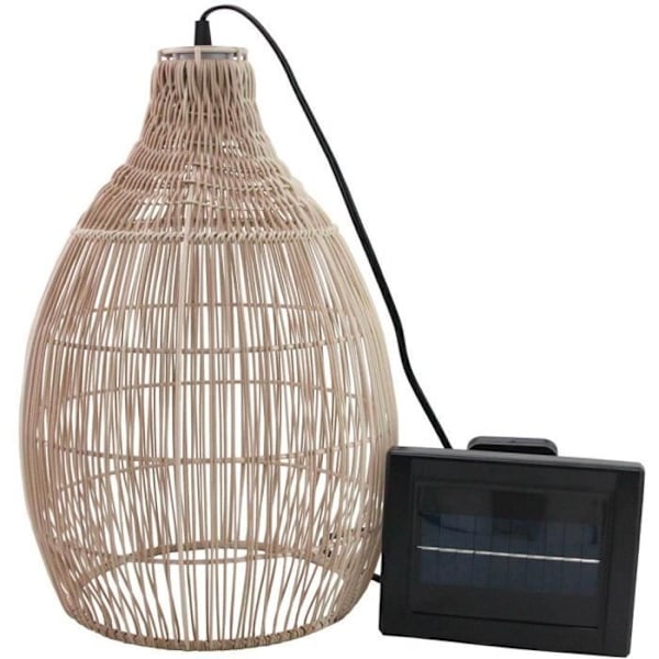 Solar taklampa - LUMISKY - HOLIDAY - H42 cm - Naturlig bohemisk vävd korgstil - Varmvit LED