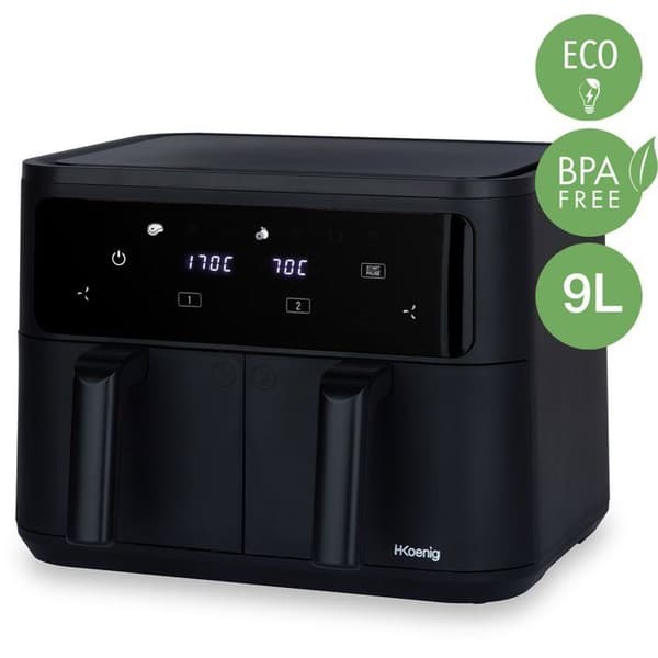 HKoeNIG Oljefri Fritös - FRY900 - 9L Kapacitet - 4,5L Dubbeltank - 8 Matlagningsprogram - 2400W