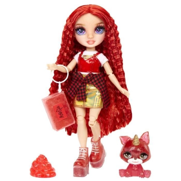 Rainbow High Fashion Doll med Slime Kit och Pet - Ruby (Röd) - 28cm Glitter Doll med Slime Kit och Pet