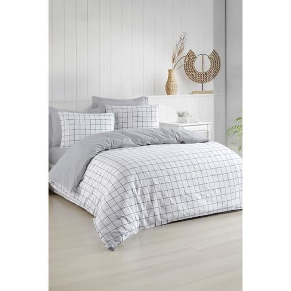 Bäddset - 1 påslakan 220 x 240 cm + 2 örngott 60 x 60 cm - 65% bomull, 35% polyester - Grå