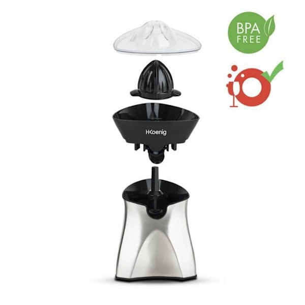 Elektrisk citruspress - H.KoeNIG AGR60 - 2 utbytbara koner - Non-Drip pip - Rostfritt stål