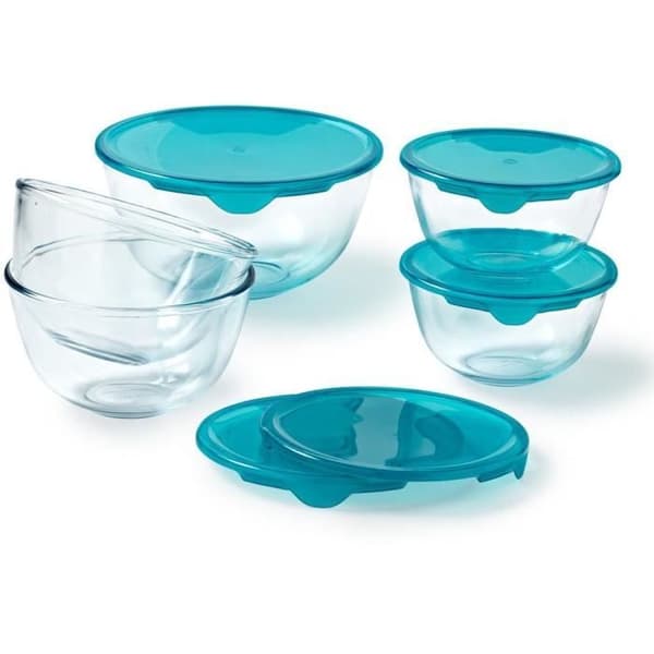 Set med 5 skålar med lock - PYREX - 2x 0,5L + 1x 1L + 2x 2L