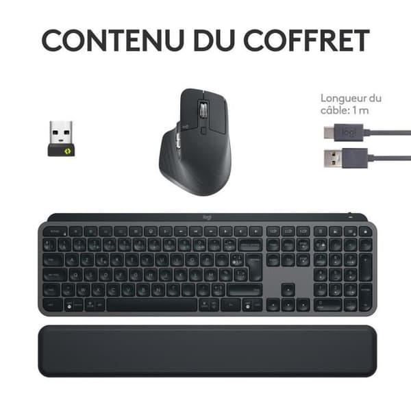 Trådlöst tangentbord - LOGITECH - MX Keys S Combo - Bluetooth - Bakgrundsbelyst - Tysta tangenter - Grafit