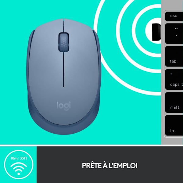 Logitech M171 trådlös mus 2,4 GHz med mini -usb mini -receiver, optisk övervakning, ambidextrous -blå grå