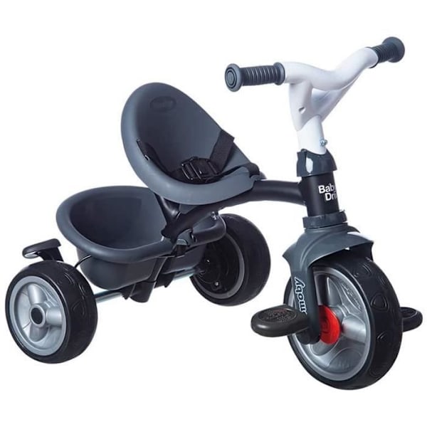 Smoby - Baby Driver Plus Grå trehjuling - Barnets evolutionära cykel från 10 månader - tysta hjul - parkeringsbroms
