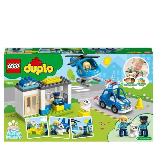 LEGO 10959 DUPLO polisstation och polishelikopter, bil med blinkande ljus och siren, utvecklingsleksak för 2-åringar