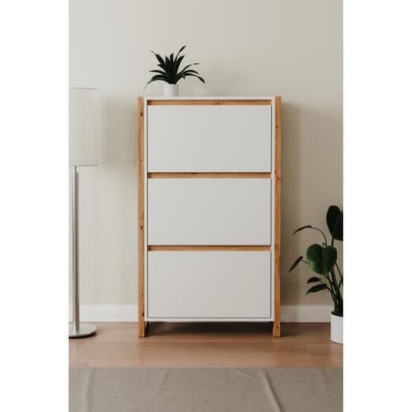 Skoskåp - DENVER 49A - Vit / Ek - 70 x 25 x 125 cm