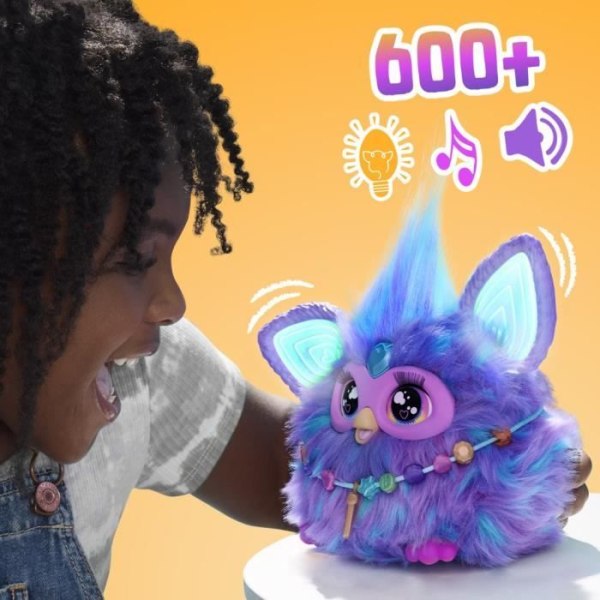 Purple Furby, 15 tillbehör, interaktiv plyschleksak för flickor och pojkar, röstaktiverad animatronik, från 6 år och uppåt