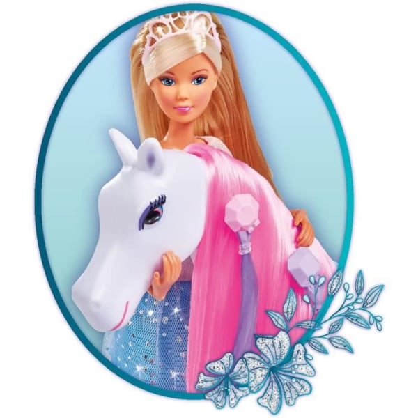 Simba - Steffi Love Princess and Horse - Model Doll 29cm - Klänning + Tiara - Frisörtillbehör ingår