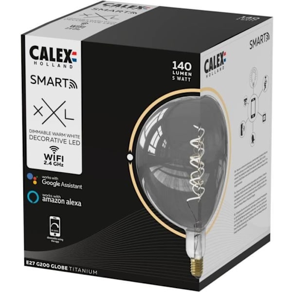 E27 LED-lampa - CALEX - G200 SMART LED - 5 W - 130 lm - 2100 K - Dimbar - Titanium