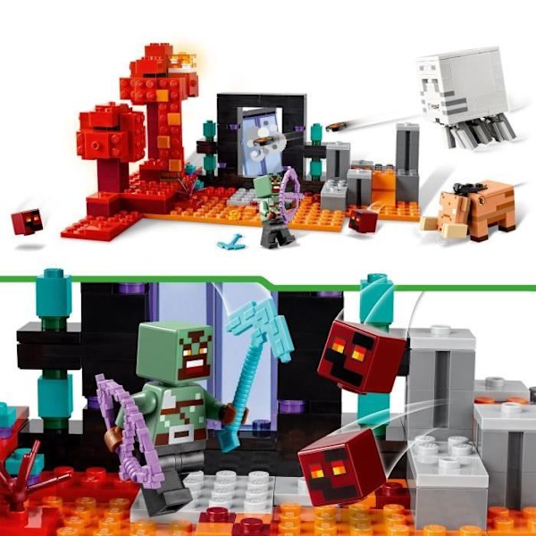 LEGO 21255 Minecraft Nether Portal bakhåll, leksak med stridsscener och minifigurer, Hoglin-figur