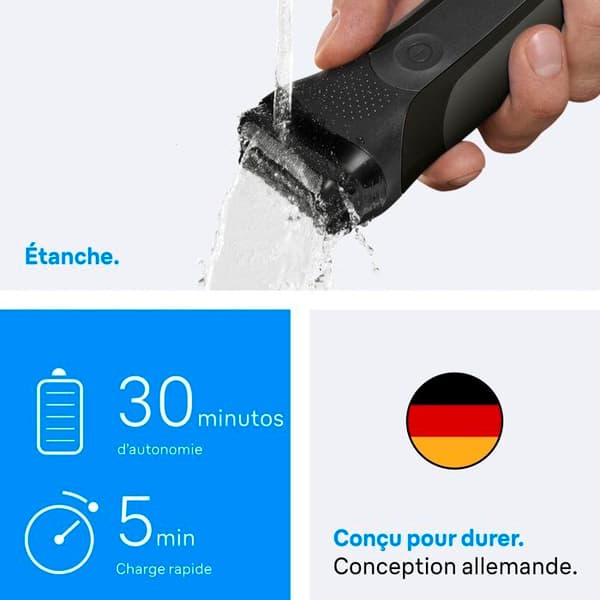 BRAUN Series 3 elektrisk rakapparat - Svart - 30 minuters batteritid - 5 minuters snabbladdning