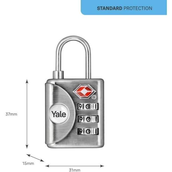 YALE TSA Hänglås med kombinationskod - Programmerbar 3 siffror - För resväska och bagage