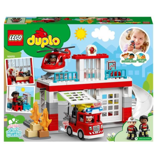 LEGO 10970 DUPLO brandstation och helikopter, med Push &amp; Go Truck Toy, för barn från 2 år och uppåt