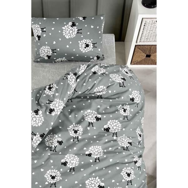 Bäddset - 1 påslakan 220 x 240 cm + 2 örngott 60 x 60 cm - 65% bomull, 35% polyester - Grå