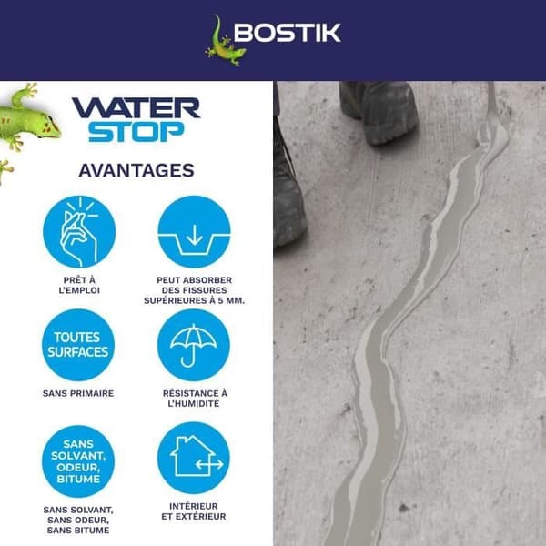 Vattentätningsmembran - BOSTIK - Vattenstopp - Läckagereparation - 14 kg hink - Grå