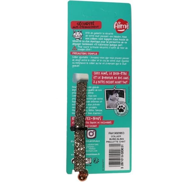 Katthalsband - AIME - Glittrigt bling - Röd nylon, silverfärgad klocka