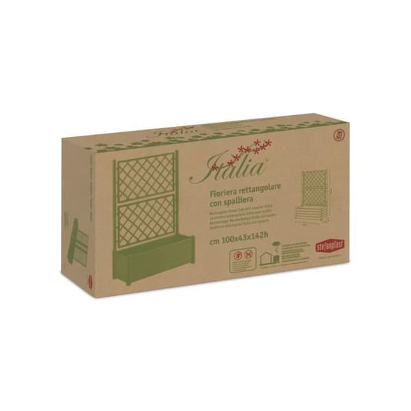 STEFANPLAST Rektangulär blomma låda med spaljé - Träfinish - 100 x 43 x H 142 cm - 80 L - Vit