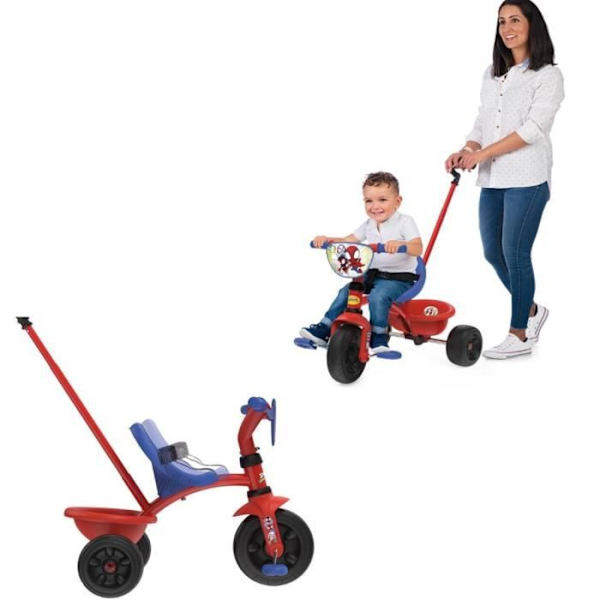 Smoby - Be Fun Trehjuling - Spidey - Skalbar från 15 månader till 3 år - Föräldrakäpp justerbar till 3 lägen - Säkerhetsbälte