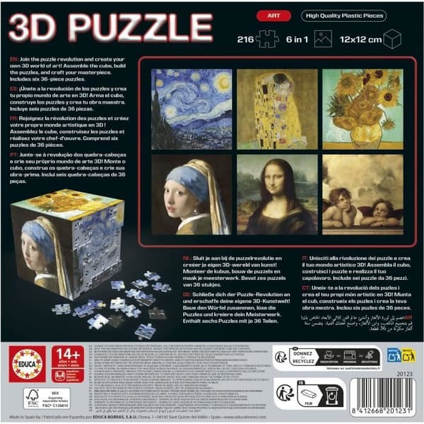 3D-pussel - EDUCA - Kubkonst - 216 bitar - 6 pussel med 36 bitar - Rolig utmaning 8 år + (20123)