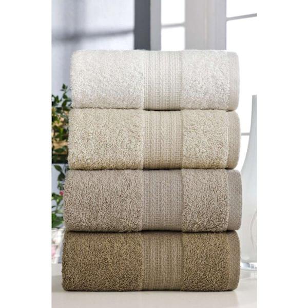 Set med 4 handdukar - 50 x 85 cm - Brun