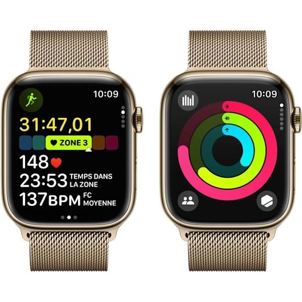 Apple Watch Series 9 GPS + Cellular - 45 mm - Guld stålfodral - Guld Milanese Loop Armband