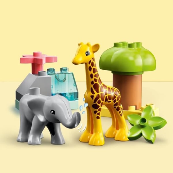 LEGO 10971 DUPLO afrikanska vilda djur, 2-årig safarileksak med elefant- och giraffminifigurer med lekmatta