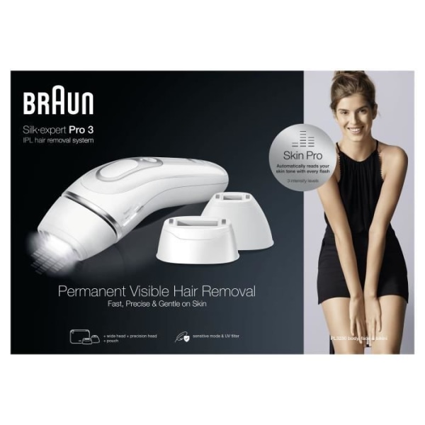 Braun Silk expert Pro 3 PL3230 - IPL för kvinnor, Home Pulsed Light Epilator, Vit/Silver