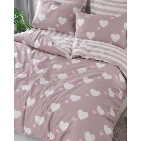 Bäddset - 1 påslakan 220 x 240 cm + 2 örngott 60 x 60 cm - 65% bomull, 35% polyester - Rosa