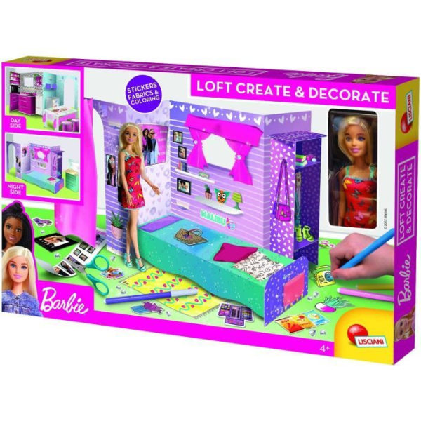 Loft för att montera och dekorera miljöansvar - Barbie - i styv kartong med Barbie docka - LISCIANI