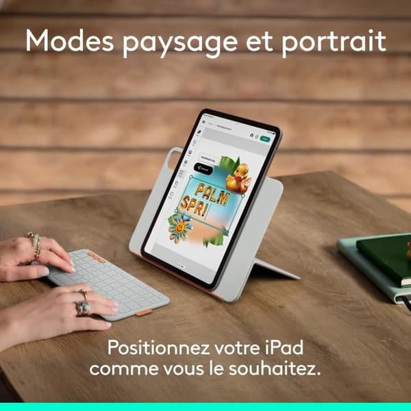 Tangentbordsfodral - Logitech - Flip Folio - För iPad och iPad Air 11-tums (M4 och M5) (M2 och M3) (5:e generationen - 2024) - Ljusgrå