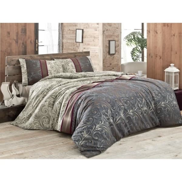 Bäddset - 1 påslakan 220 x 240 cm + 2 örngott 60 x 60 cm - 65% bomull, 35% polyester - Grå
