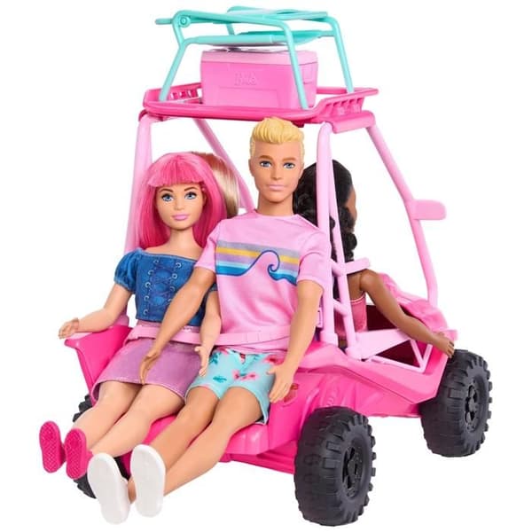 Detective Buggy Lekset - MATTEL - Barbie - 4 dockor - Strandtillbehör - Ljusrosa
