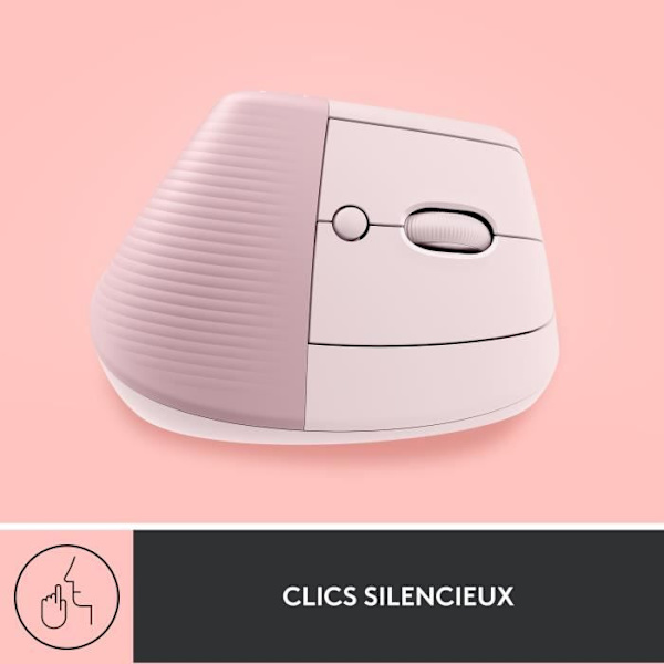 Logitech Lift Ergonomic Vertical Wireless Mouse, Bluetooth eller Logi Bolt USB-mottagare, Silent - Rosa