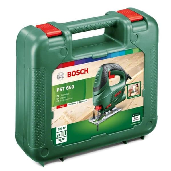 Bosch PST 650 CT sticksåg 500 W sladd, 65 mm i trä, SDS-bladbyte och 45° geringsläge grön
