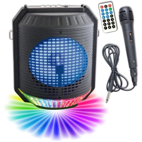 INOVALLEY HP74BTH - 20W Bluetooth karaoke -högtalare - Flerfärgad LED -lampa - USB -port, FM -radio, Mikrofoningång, Aux -In