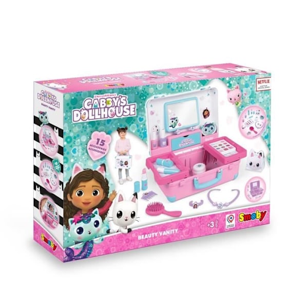 Smoby - Gabby and the Magic House - Lätt att bära skönhetsresväska - 13 accessoarer ingår: frisyr, naglar, smink -