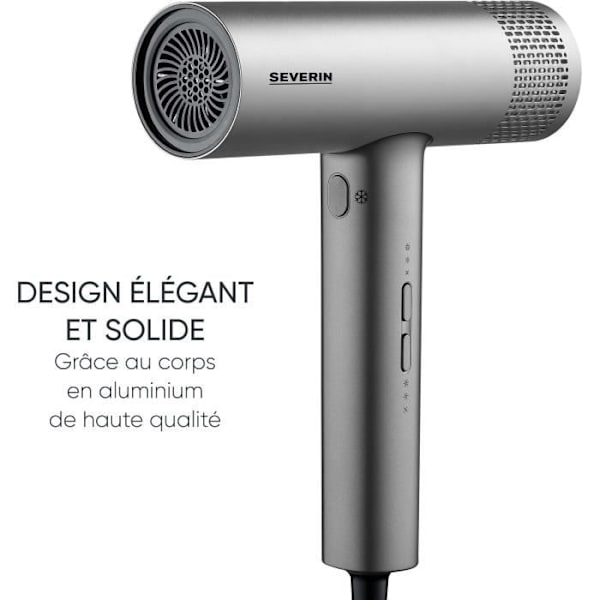 Jonisk hårtork - SEVERIN - HT 0169 - S-Style Speed Pro - Magnetisk koncentrator och diffusor - 2000 W - Grå och svart