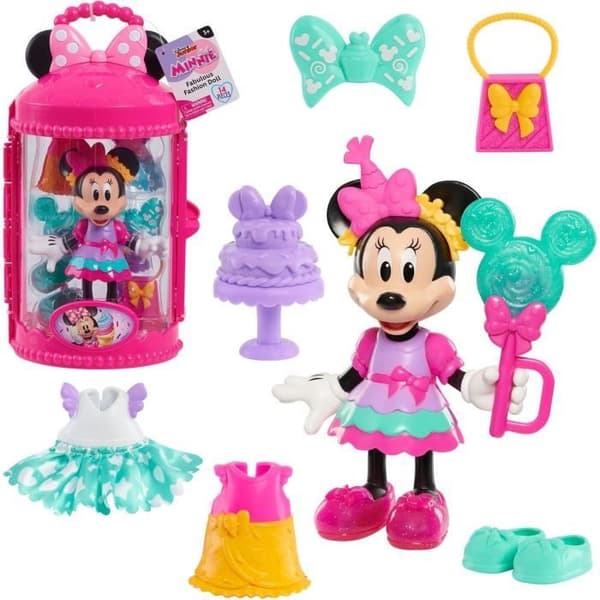 Docklåda - DISNEY MINNIE MOUSE - 15 cm Sweet Party Artikulerad Figur - Med kläder och accessoarer