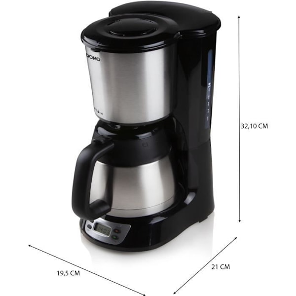Filterkaffebryggare - DOMO - DO709K - 1000 W - 1 L - 8 koppar - LCD-skärm - 24 timmars timer - Rostfritt stål